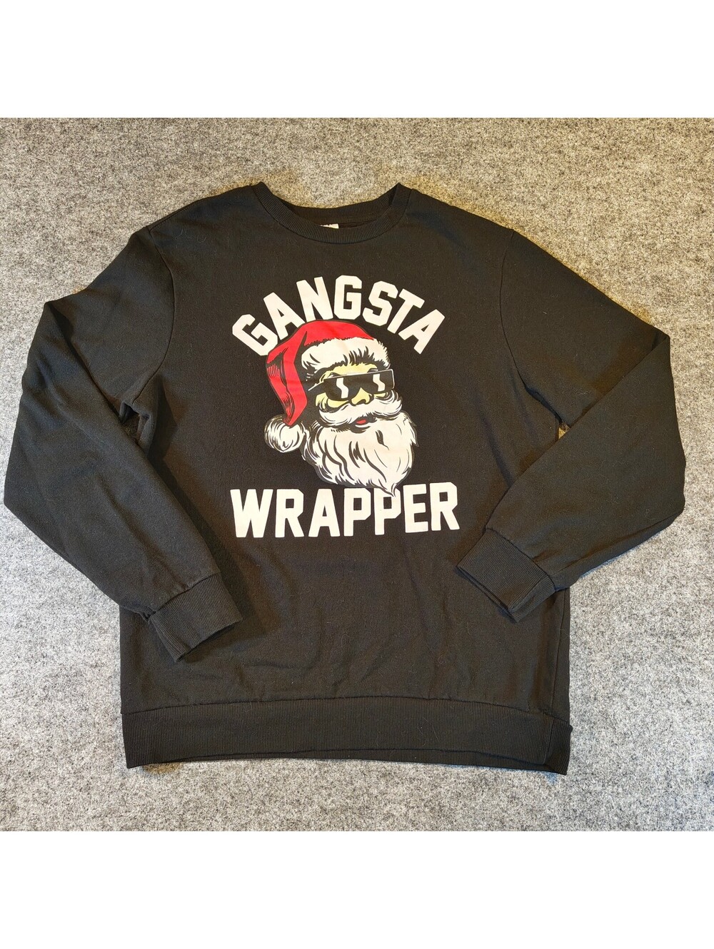 Gangsta Wrapper Santa Black Christmas Sweatshirt Mens Medium 38-40
